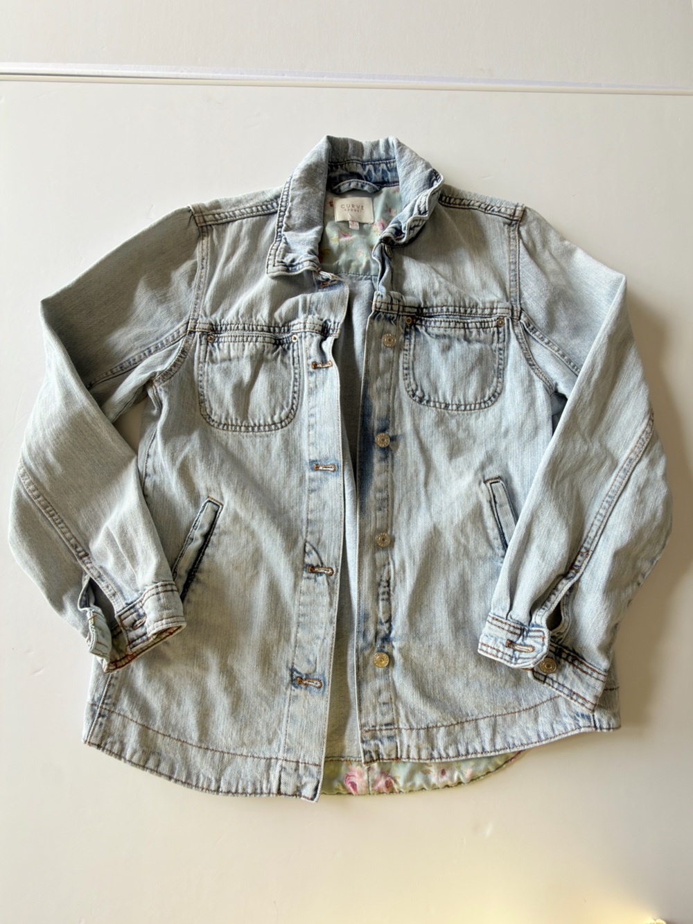 Curve Appeal Light Wash Denim Jacket with Floral Print Lining